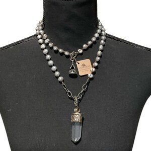 Love Heals Pearl Charm Statement Necklace With Crystal Pendant